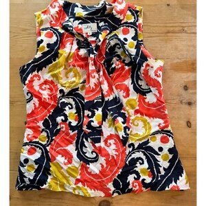 Milly 100% Silk Floral Tie-Neck Blouse Size 6